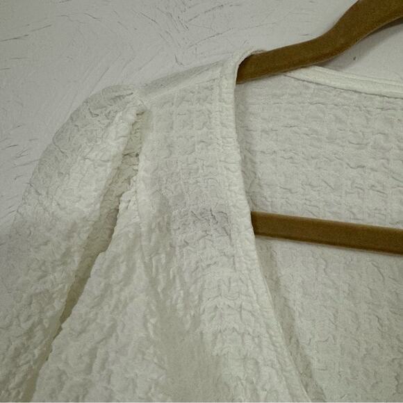 Anthropologie Maeve White Puff Sleeve Boho Blouse Womens L Peasant Crepe Shirt - Picture 6 of 9